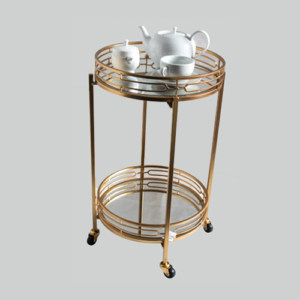 Server Trolley – Double Mirror Round – Gold