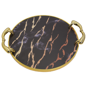 Serving Tray – Round Flat Marble Look 2pc Set