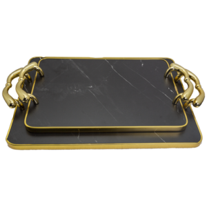 Serving Tray – Rectangle Flat Marble Look 2pc Set