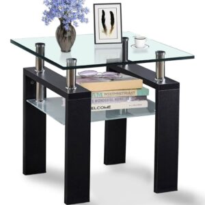 Modern Black Coffee Table – Glass Top